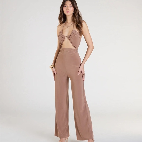 Windsor Let's Vacay Halter Cutout Wide-Leg Jumpsuit brown size XS - Picture 1 of 16